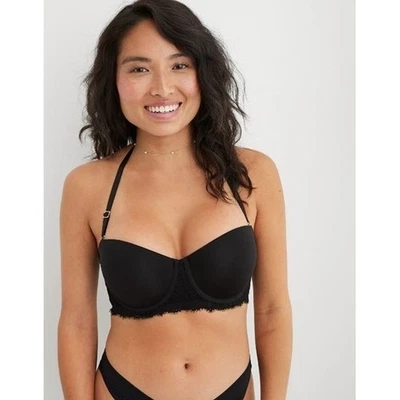 Aerie Show Off Strapless Push Up Bra 38B True Black NWT Removable Straps - Image 1 of 4