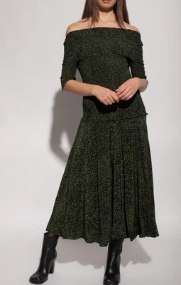 Vestido PROENZA SCHOULER Etiqueta Blanca Guepardo Leopardo Punto Verde Negro Calado 4 Foto 1 de 4