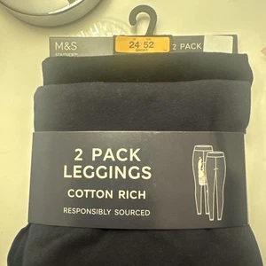 M&S High rise 2 pack black and navy Leggings Size 24 short BNWT Marks & Spencer - Picture 1 of 6
