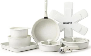SENSARTE 17 Piece Pots and Pans Set, Nonstick 17 pcs Granite White - Picture 1 of 7
