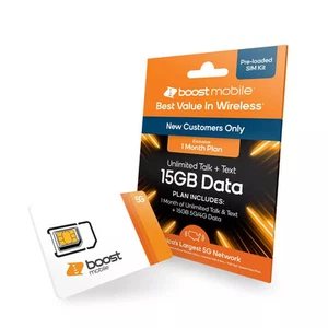 Boost Mobile Preloaded SIM Card 1 Month Prepaid No Contract 15GB - Zdjęcie 1 z 6