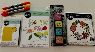 Lote Sizzix Tim Holtz BÓVEDA CORONA FLORAL FUNKY Thinlits Troquelados Carpeta Repujado Foto 1 de 4