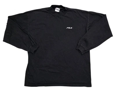 Vintage Fila Mock Neck Shirt 90s USA Black Long Sleeve Embroidered Cotton Large - Image 1 of 4