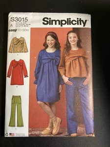 Simplicity Pattern S3015 Girls Top Dress Pants Size 7-14 UNCUT FREE SHIPPING - Picture 1 of 2