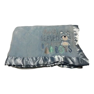Baby Essentials Blue Baby Blanket Thank Heaven For Little Boys Satin Trim Bear - Picture 1 of 6