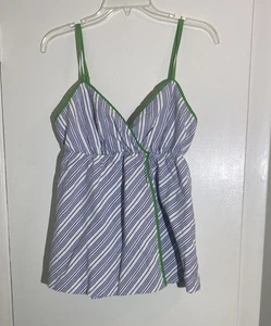 Lilly Pulitzer Vintage Top Gr. 10 blau weiß gestreift Seersucker grün Träger - Bild 1 von 7