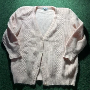 Hasting & Smith Damen LARGE Wollpullover Pfirsich Strickjacke Zopfmuster Perlen - Bild 1 von 10