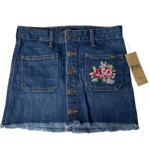 NWT Polo Ralph Lauren Floral Denim Embroidered Skirt Size 10 Girls Cotton - Picture 1 of 5