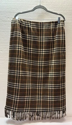 Worthington Skirt Women’s Size 16 Petite Brown Plaid Wool Blend Fringe Hem - Image 1 of 4