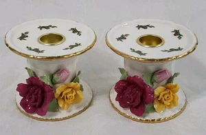 2 Vtg 1962 Royal Albert Old Country Roses Floral Pillar Candlestick Holders EXC! - Picture 1 of 16