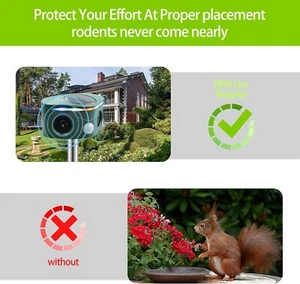 Motion Sensor Flashing Light Ultrasonic Solar Animal Repeller 5Modes Yard Garden - Picture 1 of 7