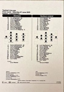 Denmark v N Ireland, 7/6/2025, Friendly, Tactical Line Ups Team Sheet - Picture 1 of 1