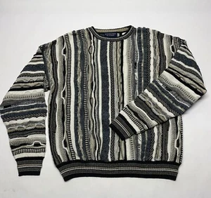 VTG 3D Chunky Knit Artsy Cosby Grandpa Sweater Mens L 90s Y2K Retro Funky Stripe - Picture 1 of 19