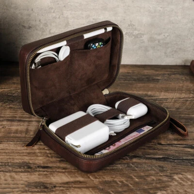 Genuine Leather Electronic Accessories Cable Earphone Case Organizer Storage Bag - Image 1 of 4