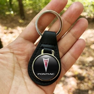 Pontiac Leather Key ring Dome Round Epoxy Emblem Key fob gift Keychain - Picture 1 of 34