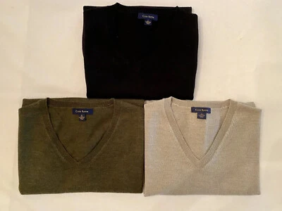 3 Club Room Men V-neck Sweater Vest XL  100% Merino Wool, Black, Olive, Tan - Image 1 of 4
