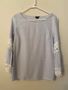 NUEVAS DIRECCIONES CAMPESINO BOHO INSERTO SUPERIOR DE ENCAJE A RAYAS MANGAS CAMPANA TALLA M - Imagen 1 de 12