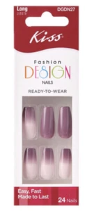 Kiss FASHION DESIGN Long Length Mauve Pink Ombre Full Cover Coffin Style Nails - Picture 1 of 3