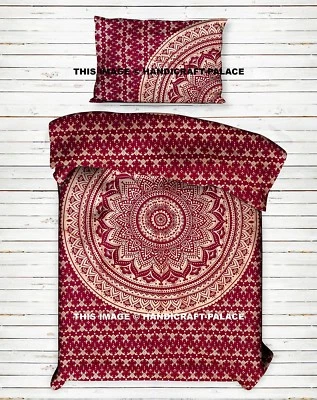 Indian Ombre Mandala Maroon Bed Sheet Bedding Twin Bedding Set With 1 PC Pillow  - Image 1 of 4