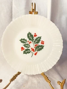 4 Milchglas Weihnachten Stechpalme Beere 7" Dessert/Brot Teller Termocrisa Mexiko Vintage - Bild 1 von 5