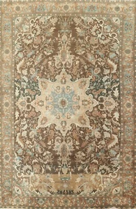 Vintage DARK BROWN Geometric Heriz Handmade Area Rug Wool Oriental 8'x11' Carpet - Picture 1 of 12