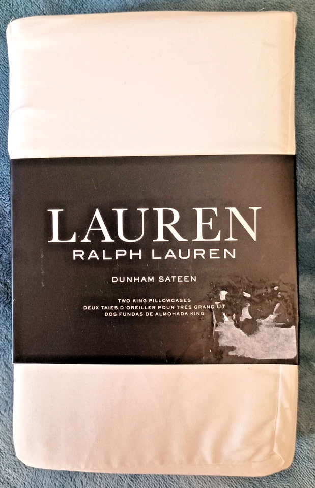 Ralph Lauren Dunham Sateen 2pc King Pillowcases Pale Blue 100 Cotton 300 Thread