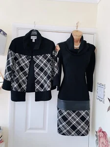 JOSEPH RIBKOFF White & Black Check Dress Suit Uk Size 10-12/ Dress & Jacket - Picture 1 of 12
