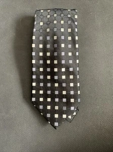 MARSHALL FIELDS VINTAGE MENS NECKTIE BLACK GEOMETRIC ALL SILK - Picture 1 of 4