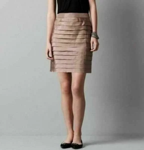NWT Ann Taylor LOFT Brown Bronze 100% Silk tiered pencil skirt Sz 0, 4, 6, 8P - Picture 1 of 2