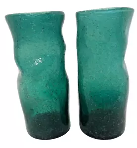 Vaso o coppa in vetro Murano Pulegoso blu mare verde 6,25"" altezza x 2,75"" larghezza MCM - Foto 1 di 18