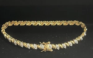 Brazalete de tenis vintage de oro sobre plata de ley 925 circonita cúbica R 925 7,25 pulgadas - Imagen 1 de 11