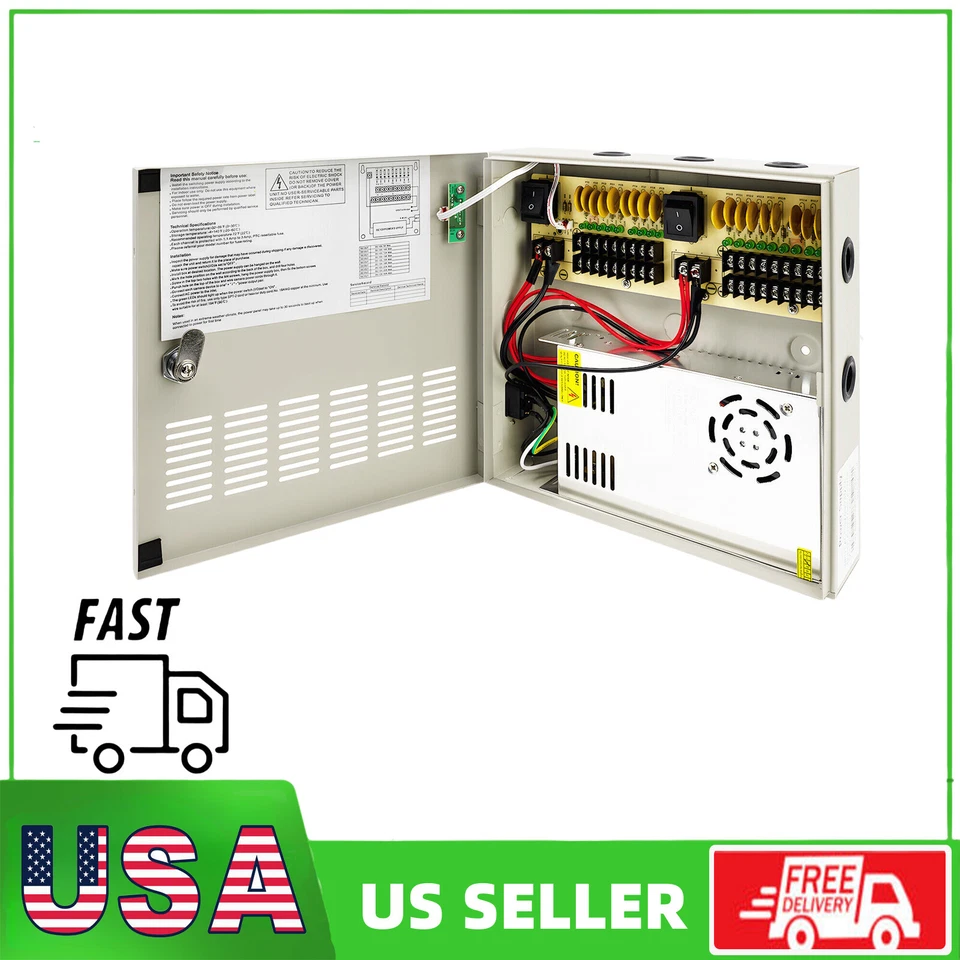 18 CH Channel CCTV Camera Power Supply Distribution Box DC 12V, 10A 20A 30A - Image 1 of 3