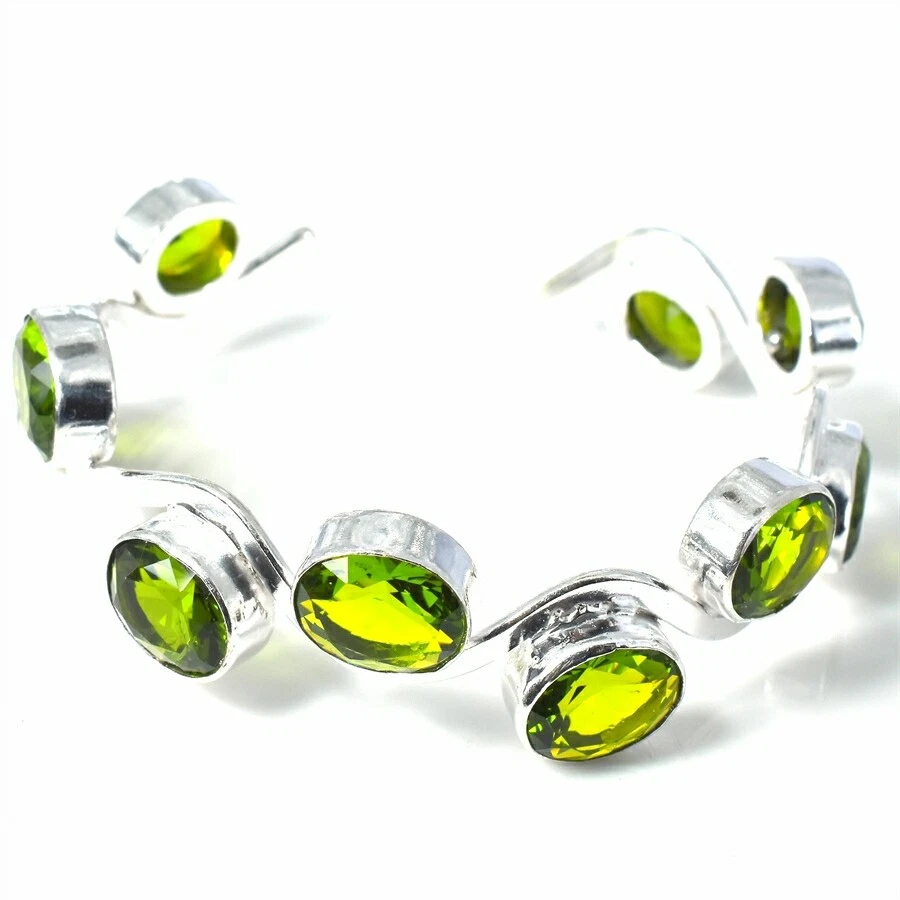Green Peridot Handmade 925 Sterling Silver Jewelry Bangle Size 7-8 - Image 1 of 1