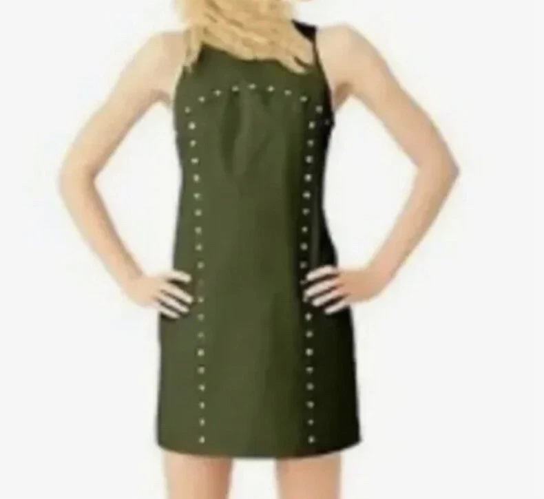 Vestido Kate Spade Saturday Mini Cambio Sin Mangas Plateado Ojal Talla 0 Verde Ejército Foto 1 de 4