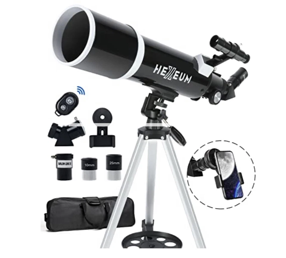 HEXEUM AZ80600 Telescope 80mm Aperture 600mm, Phone adapter w/remote, sealed box - Image 1 of 1