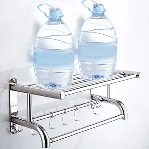 Towel Rack Bathroom Hotel Rail Holder Stainless Steel Wall Mounted Storage Shelf - Picture 1 of 12