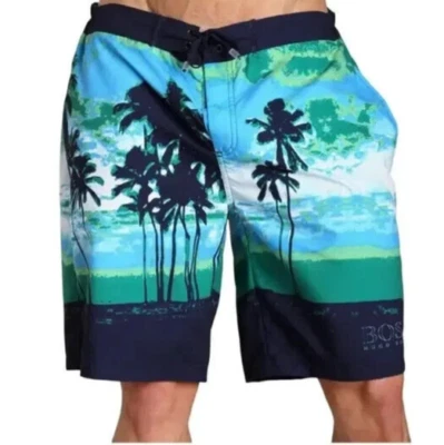 Hombre HUGO BOSS Board Shorts Waryfish Azul Verde Tropical Bañador Talla L Foto 1 de 4