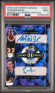 Leaf Metal Sports Heroes 2 Steve Nash/Magic Johnson 2025 automático púrpura #/8 PSA 9 - Imagen 1 de 2