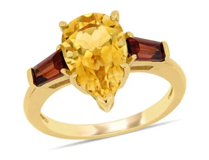 Anello 3,50 carati (ctw) citrino e granato in oro giallo 14 carati - Foto 1 di 5