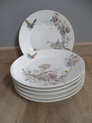 6 assiettes plates Grand Prix Hache Jullien Vierzon mille fleurs Papillons"" - Photo 1/4