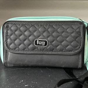 Lug Kickflip Convertible RFID Wallet Black And Teal Dots Crossbody Wristlet - Picture 1 of 8