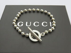Gucci Sterling Silver Beaded Chain Toggle Bracelet