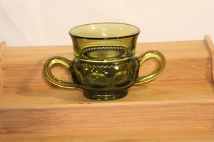 Indiana Glass Avocado/Olive Green Kings Crown Thumbprint Open Sugar Bowl Vintage - Picture 1 of 4