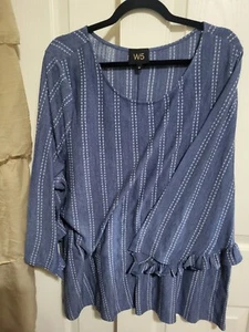 W5 Concepts Denim Dot Stripe Flutter Sleeve Top 3x - Picture 1 of 6