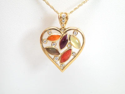 Authentic Kabana 14k Yellow Gold Pendant Mixed Spiny Oyster,  MOP Inlay, Diamond - Image 1 of 4