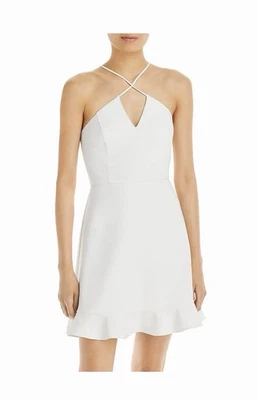 $175 Aidan by Aidan Mattox Women's Ivory Crisscross Halter Mini Dress Size US 4 - Image 1 of 4