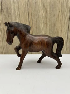 Vintage handgeschnitzte Holz Pferd Statue Skulptur massives Hartholz 7,5" Reiter - Bild 1 von 8