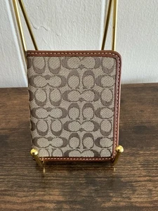 Rare Vintage Rarität Brown Leather Fabric Coach Signature C Print Small ID Wallet - Bild 1 von 3