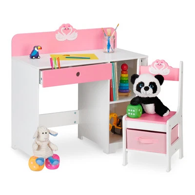 Schreibtisch kinder Kindertisch mit Stuhl Mini-Schreibtischset rosa MDF - Bild 1 von 4
