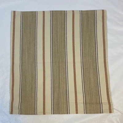 ONE Pottery Barn Pillow Cover 20x20 Linen Blend Striped Neutral Tan Brown Beige - Image 1 of 2